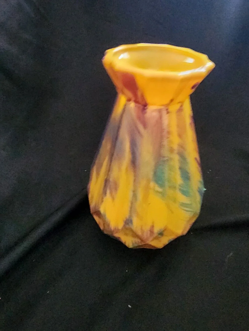 6' Hand-Painted Yellow Ceramic Vase with Purple and Blue Accents